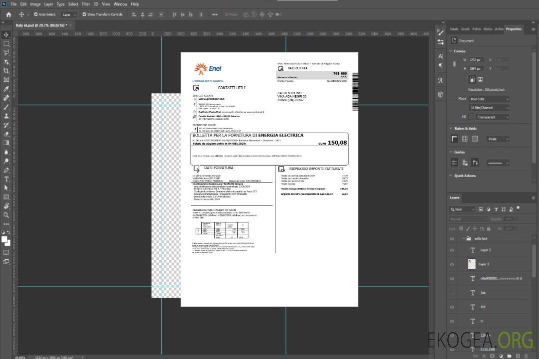 Modèle de facture de services publics d'électricité d'Italie Enel aux formats Word et PDF template